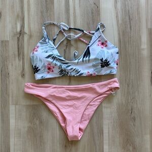 SHEIN Floral Bikini Set with Pink and White